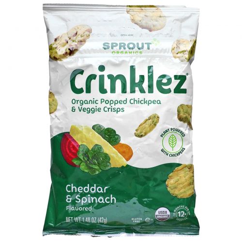Sprout Organic, Crinklez, хрустящий овощной снек, сыр и шпинат, 42 г