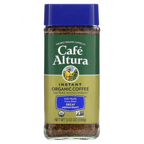 Cafe Altura, Instant Organic Coffee, Medium Roast, Decaf, Freeze-Dried, 3.53 oz (100 g)