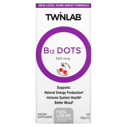 Twinlab, B12 Dots, вишня, 500 мкг, 100 таблеток