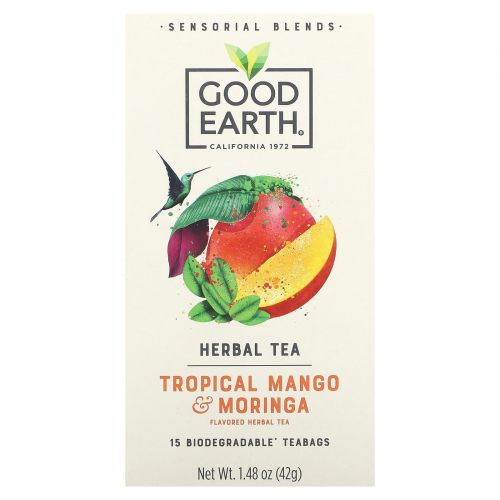 Good Earth Teas, Sensorial Blends, Herbal Tea, Tropical Mango & Moringa, 15 Biodegradable Teabags, 1.48 oz (42 g)