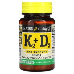 Mason Naturals, K2 Плюс D3, 100 мкг/1000 МЕ, 100 таблеток