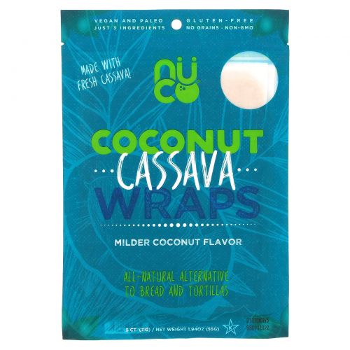 NUCO, Coconut Cassava Wraps, Milder Coconut, 5 Count, 1.94 oz (55 g)