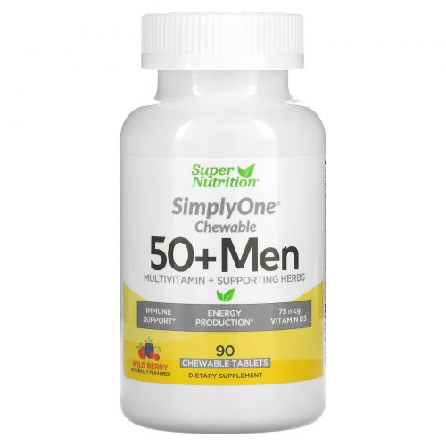 Super Nutrition, SimplyOne, 50+ Men Triple Power Multivitamin, Wild-Berry Flavor, 90 Chewable Tablets