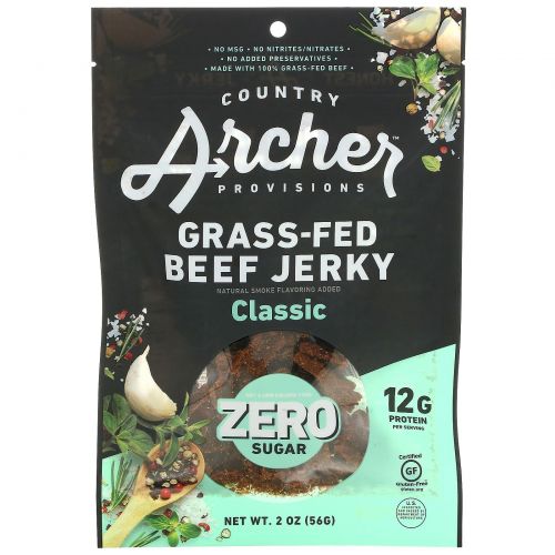 Country Archer Jerky, Grass-Fed Beef Jerky, Classic, 2 oz (56 g)