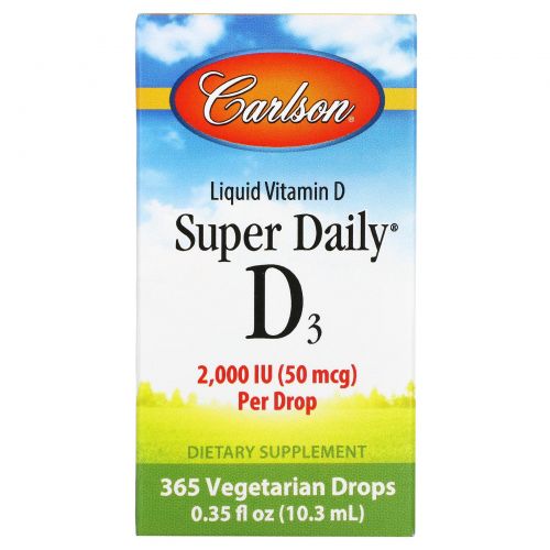 Carlson Labs, Super Daily D3, витамин D3, 2000 МЕ, 0,37 жидкой унции (10,98 мл)