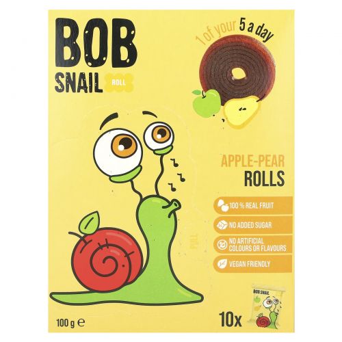 Bob Snail, фруктовые рулетики, яблоко и груша, 10 роллов по 10 г (0,35 унции)