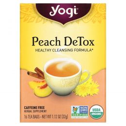 Yogi Tea, Peach Detox, без кофеина, 16 пакетиков, 1,12 унции (32 г)