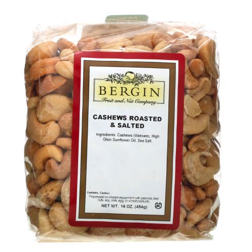 Bergin Fruit and Nut Company, Цельные поджаренные кешью с солью, 16 унций