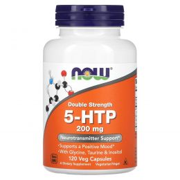 Now Foods, 5-HTP, двойная сила, 200 мг, 120 капсул в растительной оболочке