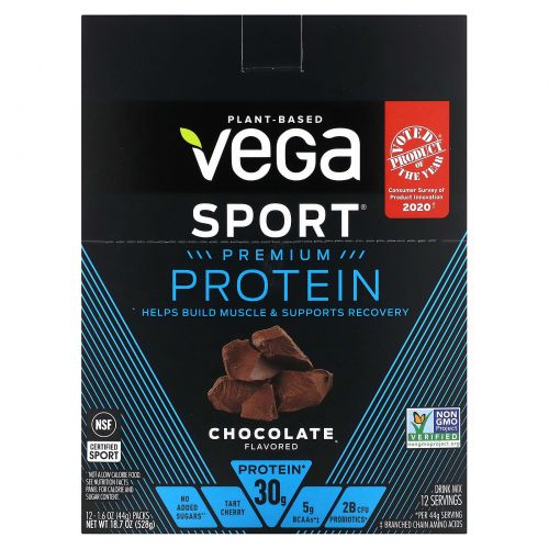 Vega, Протеиновый напиток, шоколад, 12 пакетиков, 1,6 унции (44 г) каждый