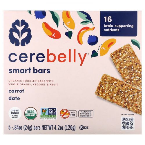 Cerebelly, Smart Bars, органические батончики для малышей, с морковным фиником, 5 батончиков, по 24 г (0,84 унции)