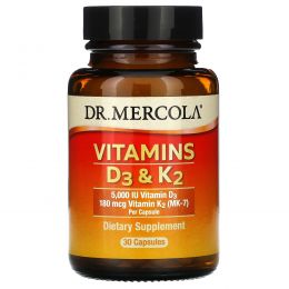 Dr. Mercola, Витамины D и K2, 30 капсул