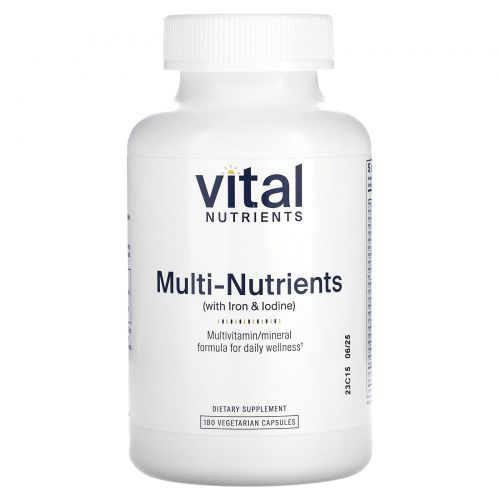 Vital Nutrients, Мультиэлементы (с железом и йодом), 180 вегетарианских капсул