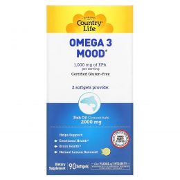 Country Life, Omega 3 Mood, с натуральным вкусом лимона, 90 желатиновых капсул