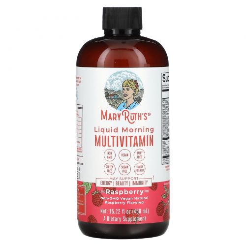 MaryRuth Organics, Жидкий утренний мультивитамин, малина, 450 мл (15,22 жидк. Унции)