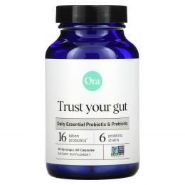 Ora, Trust Your Gut, Vegan Probiotic & Prebiotic Supplement, 60 Vegan Capsules