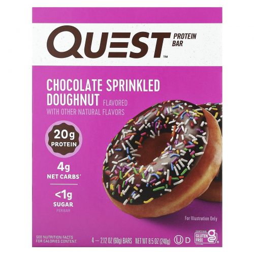 Quest Nutrition, Протеиновый батончик, пончик в шоколаде, 4 батончика по 60 г (2,12 унции)