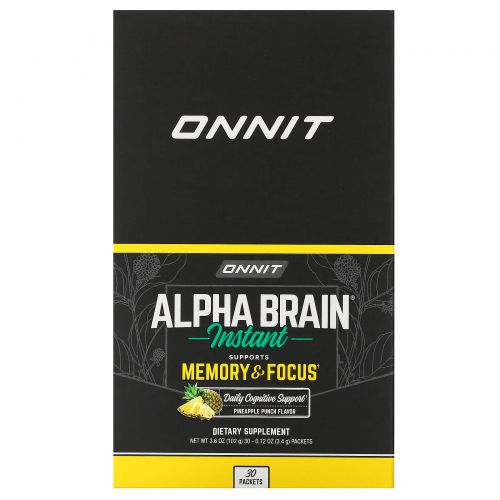 Onnit, Alpha Brain, растворимое средство, ананасовый пунш, 30 пакетиков по 3,4 г (0,12 унции)