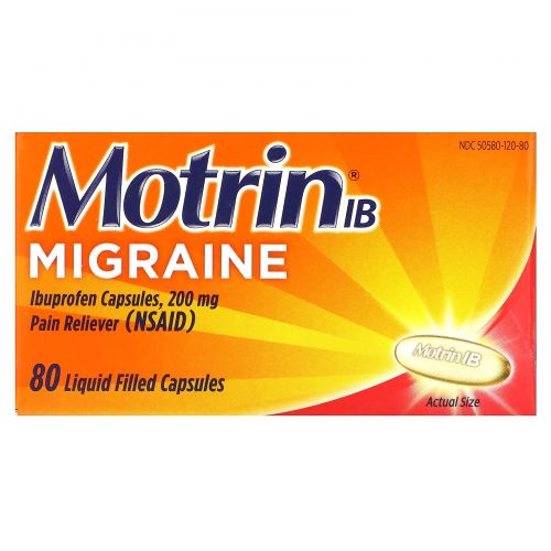 Motrin, Migraine, ибупрофен в капсулах, 200 мг, 80 капсул, наполненных жидкостью