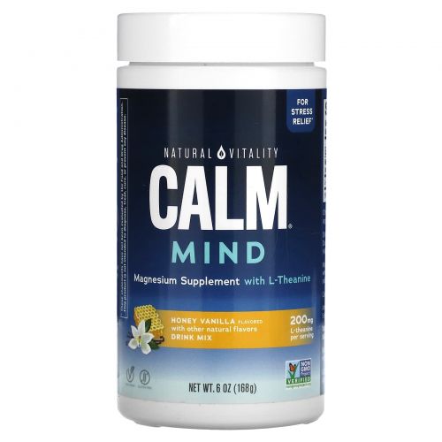 Natural Vitality, CALM Mind, добавка с магнием и смесью для напитков с L-теанином, мед и ваниль, 168 г (6 унций)