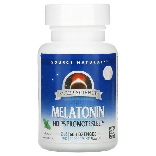 Source Naturals, Мелатонин, Сублингвальный препарат со вкусом перечной мяты, 2,5 мг, 60 таблеток