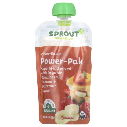 Sprout Organic, Power Pak, 12 Months & Up, Strawberry with Superblend Banana & Butternut Squash, 4.0 oz (113 g)