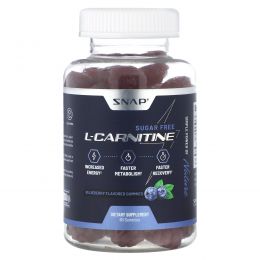 Snap Supplements, Жевательные мармеладки с L-карнитином, без сахара, голубика, 60 жевательных таблеток