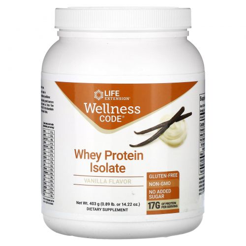 Life Extension, Wellness Code, Whey Protein Isolate, Vanilla Flavor, 0.89 lb (403 g)