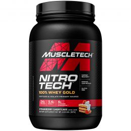 Muscletech, Nitro Tech 100%-ный Сывороточный Золотой Белок, Клубника, 1,00 фунта (454 г)