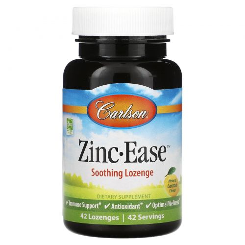 Carlson Labs, Zinc Ease Soothing Lozenge, Natural Lemon Flavor, 42 Lozenges