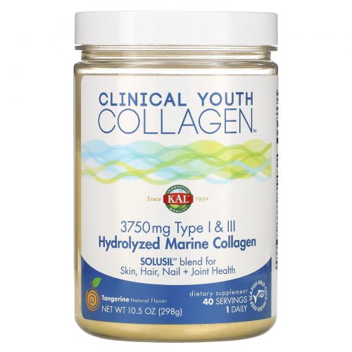 KAL, Hydrolyzed Marine Collagen, Type I & III, Tangerine Dream Powder , 5000 mg , 10.5 oz (298 g)