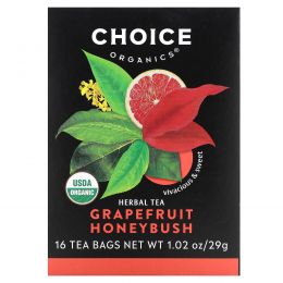 Choice Organic Teas, Grapefruit Honeybush Herbal Tea, Caffeine Free, 16 Tea Bags, 1.02 oz (29 g)