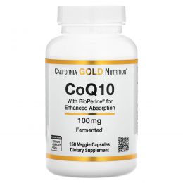 California Gold Nutrition, Коэнзим Q10 фармацевтической степени чистоты с экстрактом Bioperine, 100 мг, 150 растительных капсул