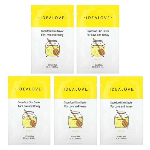 Idealove, Superfood Skin Savior, маска с суперфудами, мед, 5 шт. по 20 мл (0,68 жидк. унции)