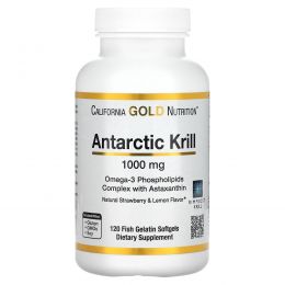 California Gold Nutrition, Жир арктического криля, с астаксантином, RIMFROST, натуральный клубничный и лимонный вкус, 1000 мг, 120 желатиновых капсул-рыбок