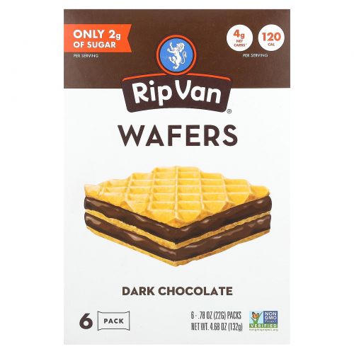 Rip Van Wafels, Темный шоколад, 6 пакетиков по 22 г (0,78 унции)