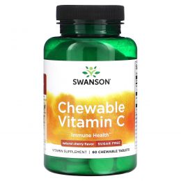 Swanson, Жевательные витамины C, без сахара, натуральная вишня, 60 жевательных таблеток