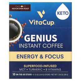 VitaCup, Растворимый кофе Genius, средней темной обжарки, 10 упаковок для еды, по 3,8 г (0,13 унции) каждая