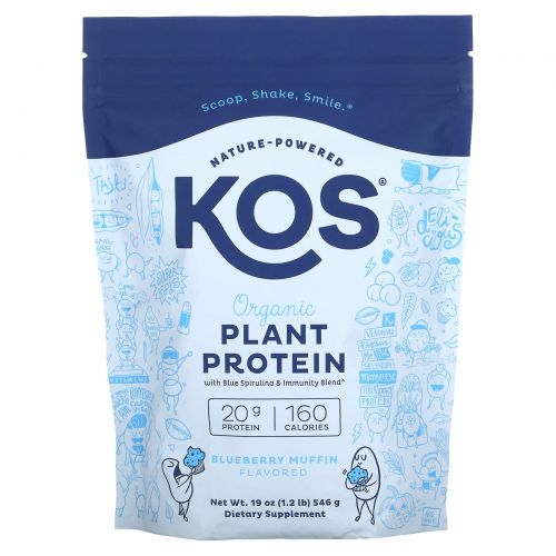 KOS, Органический растительный протеин, кексы с голубикой, 546 г (1,2 фунта)