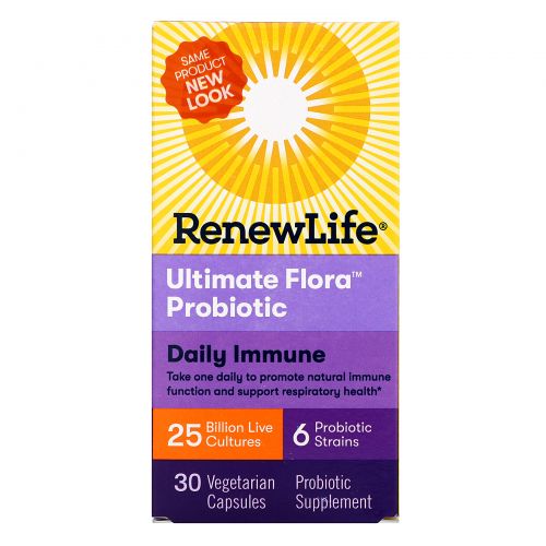Renew Life, Ultimate Flora Probiotic, Daily Immune, 25 миллиардов живых культур, 30 вегетарианских капсул