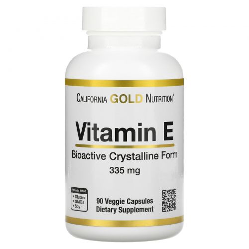 California Gold Nutrition, биоактивный витамин Е, 335 мг (500 МЕ), 90 растительных капсул