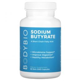 BodyBio, Sodium Butyrate, 60 Non-GMO Capsules