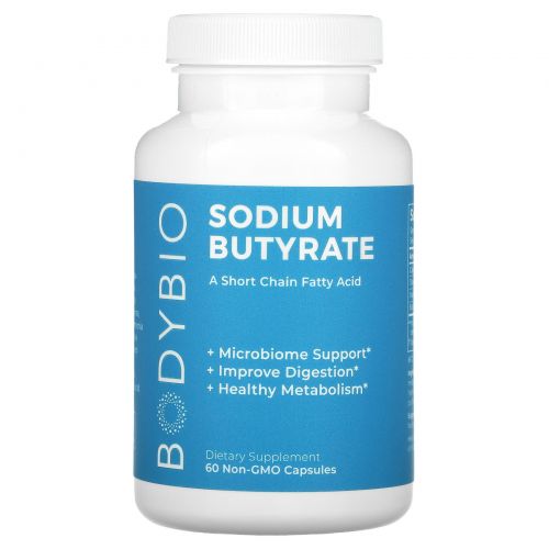 BodyBio, Sodium Butyrate, 60 Non-GMO Capsules