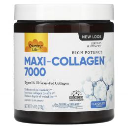 Country Life, Maxi-Collagen, витамины C и A плюс биотин, высокоэффективный порошок без запаха, 7.5 унций (213 г)