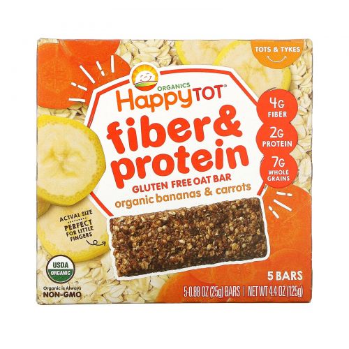 Nurture Inc. (Happy Baby), Happytot, Fiber & Protein Soft- Baked Bar, Organic Bananas & Carrots, 4.4 oz, 5 Bars