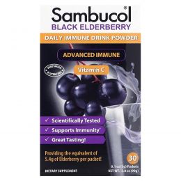 Sambucol, Черная бузина, ежедневный напиток для иммунитета, натуральные ягоды, 30 пакетиков по 3 г (0,1 унции)