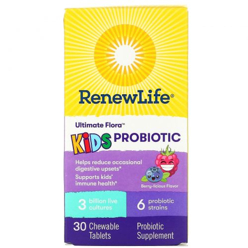 Renew Life, Ultimate Flora, детcкий пробиотик, ягоды, 30 жевательных таблеток