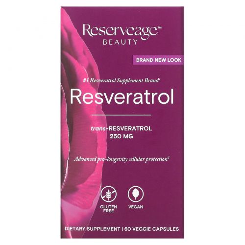 Reserveage Beauty, ресвератрол, транс-ресвератрол, 250 мг, 60 растительных капсул