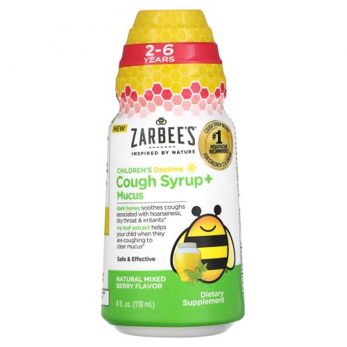 Zarbee's, Children's Daytime, сироп от кашля и слизи, для детей 2–6 лет, натуральное ягодное средство, 118 мл (4 жидк. Унции)