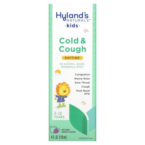 Hyland's Naturals, средство от простуды и кашля для детей, для приема днем, от 2 до 12 лет, со вкусом натурального винограда, 118 мл (4 жидк. унций)